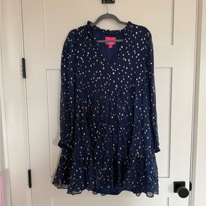 Lilly Pulitzer Sarita Long Sleeve Navy Silk Dress